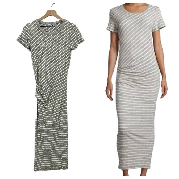 James Perse Striped Tucked Maxi Dress - Gray/White - 1 (Small) - Picture 3 of 13